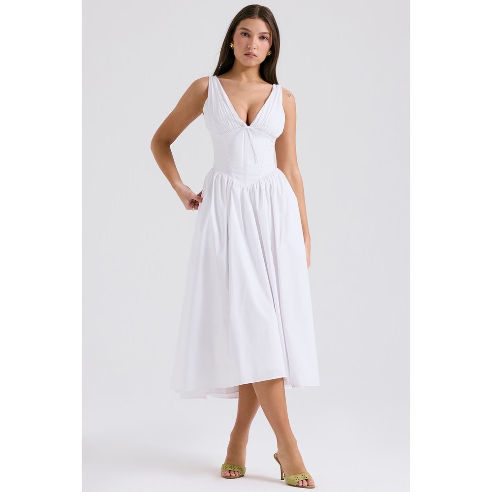 House of CB Emmelina White Cotton Corset Sundress Size Medium - Picture 2 of 14